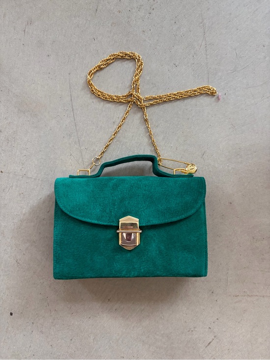 Tannery West Handbags - Tannery West Emerald Green Suede Top-Handle Crossbody with Gold Chain